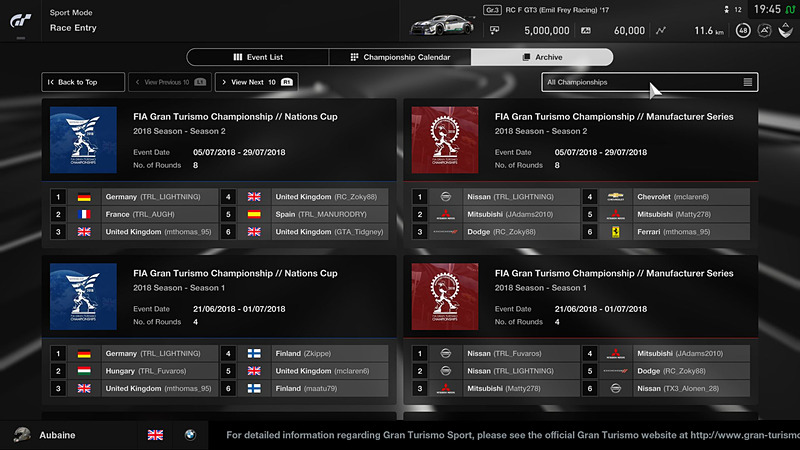 チャンピオンシップの過去のランキングが閲覧できる「アーカイブ」を「スポーツモード」に新設
