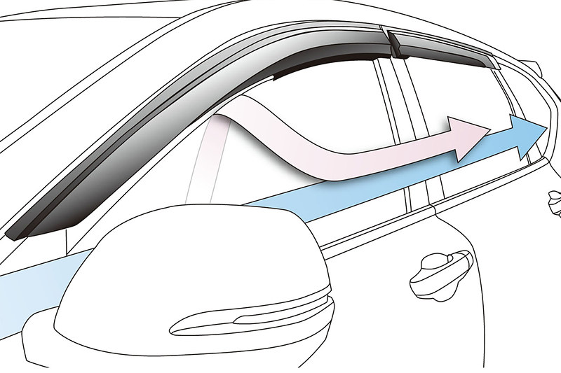 雨水などの浸入を防ぎ、走行中に車両側面で発生する気流を使って負圧を発生させ、車内の空気を効果的に排出する「ベンチレーテッドバイザー」（フロント、リア4点セットで3万240円）をCR-V用にも設定