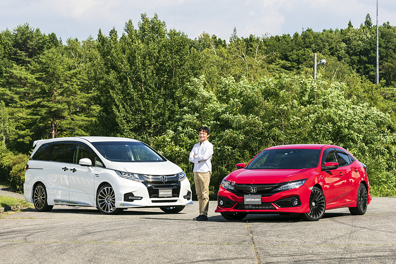 無限のパーツ類を装着した「オデッセイ」と「シビック ハッチバック」