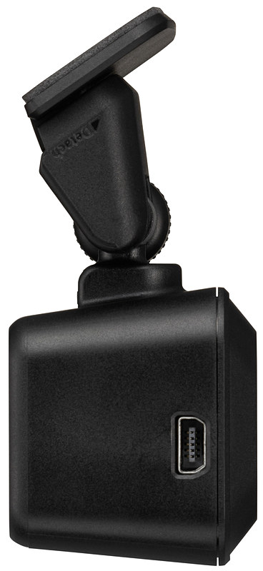 DRV-MR740で採用する後方撮影用の2ndカメラ。miniUSB端子でメインユニットと接続し、電源供給とデータ転送を1つのケーブルで行なう