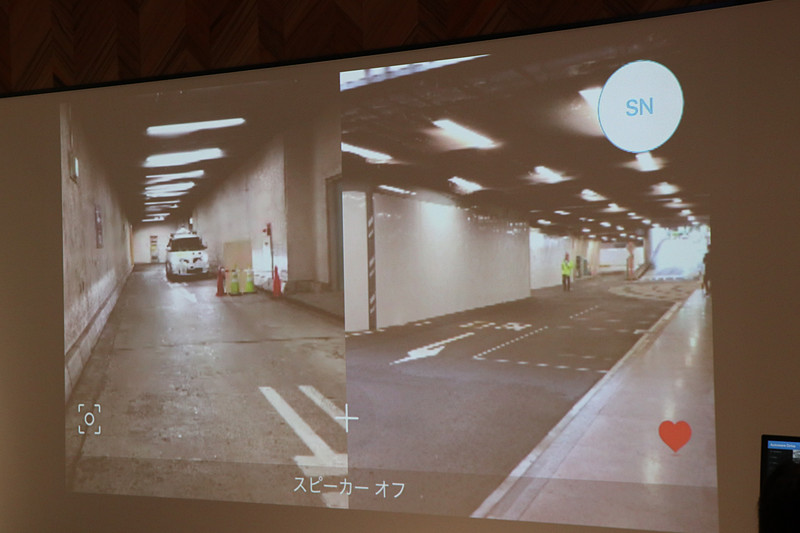 「前方の車両が事故で停車」という想定で、ターゲットパネルに接近したところで自動運転車が停止