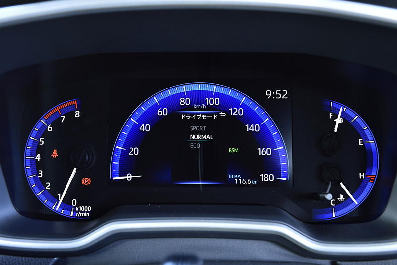 ECO/NORMAL/SPORTの3種類のドライブモードでメーターの表示が変わる
