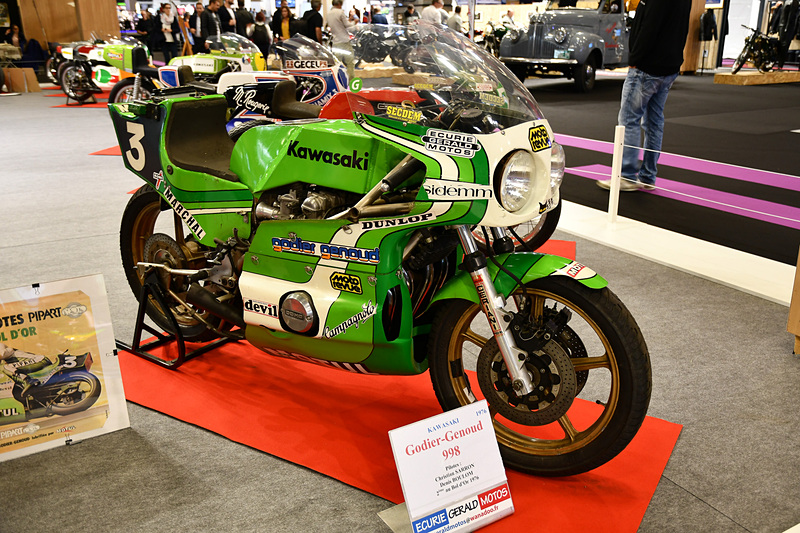 フランス人ライダーであるクリスチャン・サロン選手がボルドール24時間で使用したゴディエ・ジュヌー 998。カワサキの改造マシン