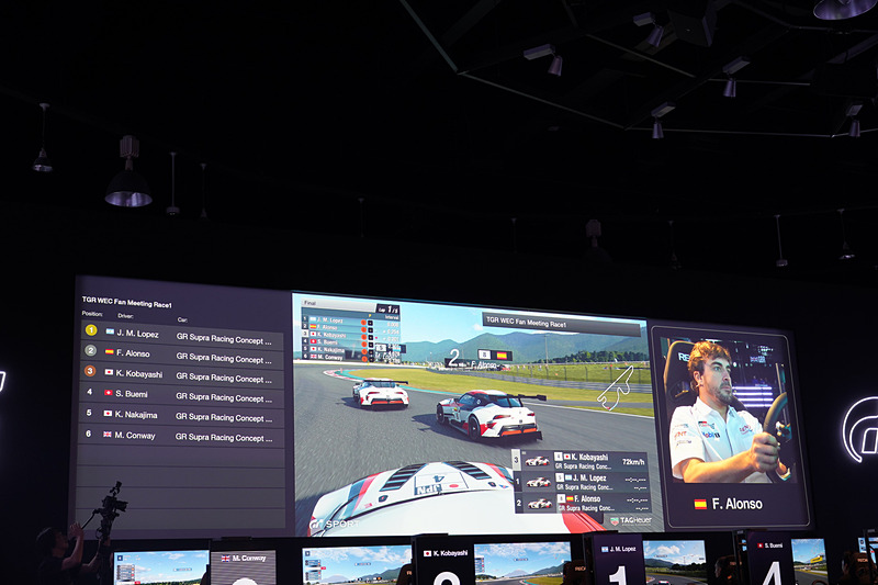 1度はトップを譲ったアロンソ選手が小林選手を抜き、トップに上がったロペス選手を追いかける