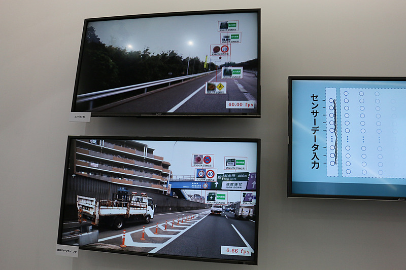 下が従来技術、上がコンパクトなAIを搭載した技術。映像のフレーム数が約10倍にまで高められる