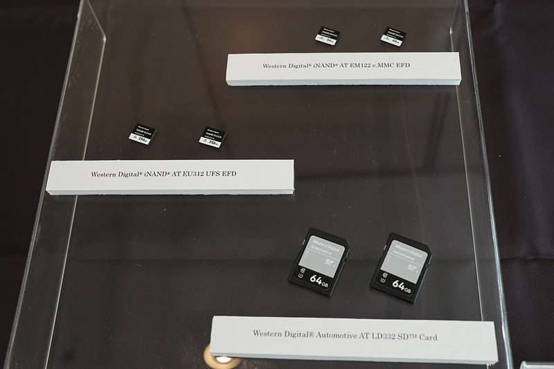 ウエスタンデジタルでは車載用のフラッシュドライブとして、新製品のUFSのほかにe.MMC、SDメモリーカードなどをラインアップ