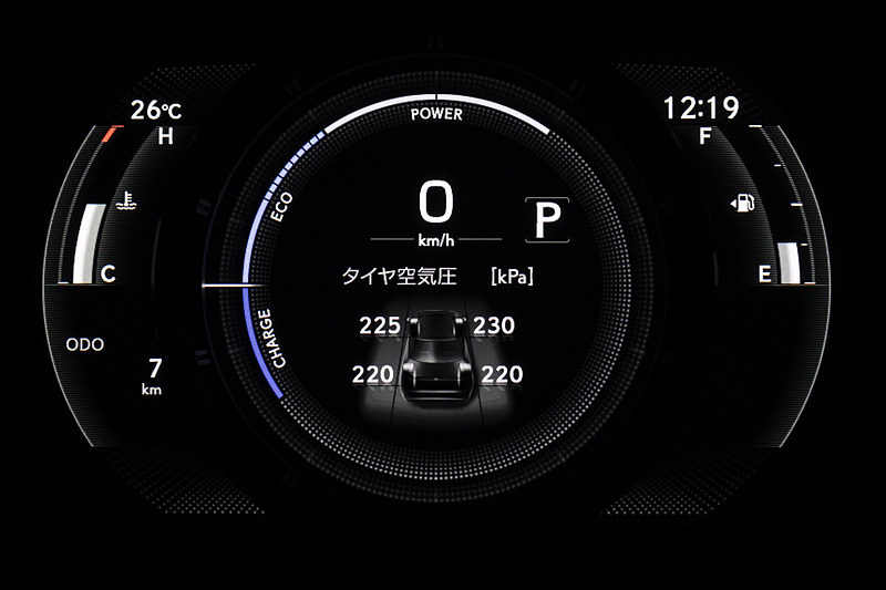 リングを中央にセットした状態の各種情報表示