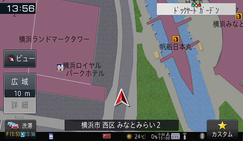 100mスケール未満は建物の形状などまで確認可能な市街地図表示になる