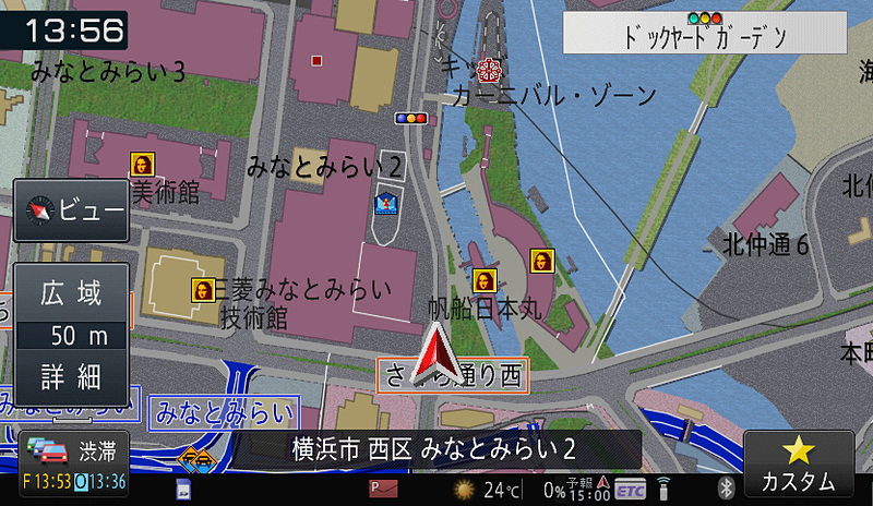 100mスケール未満は建物の形状などまで確認可能な市街地図表示になる