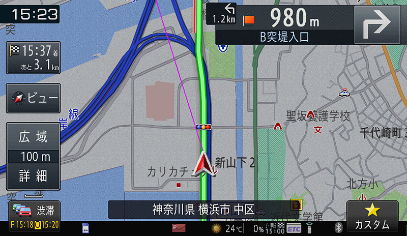 一般道案内中に高速道路へ。キッチリ認識