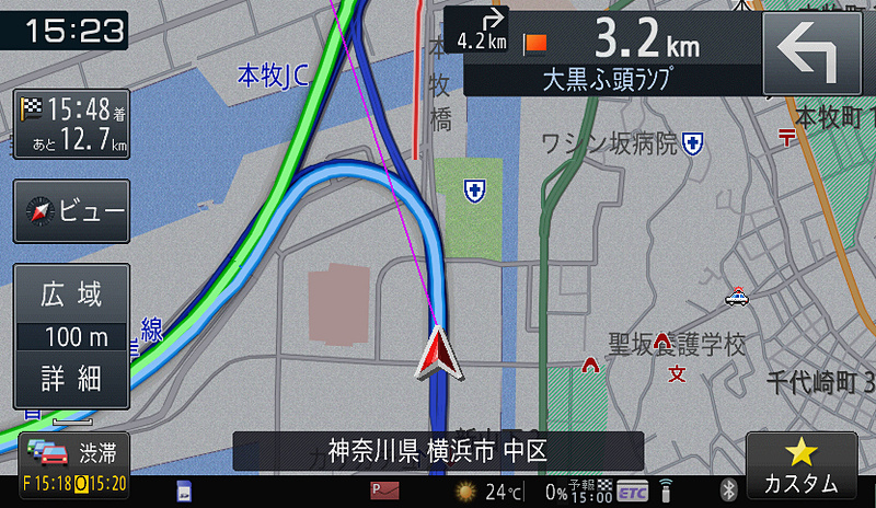 一般道案内中に高速道路へ。キッチリ認識