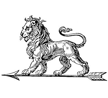 1898年の第1回パリモーターショーで発表された、プジョー最初のモーターサイクル（左）と当時のブランドロゴ（右）