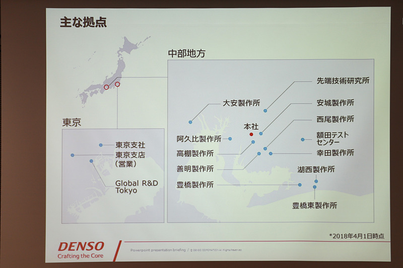 日本では愛知県刈谷市に本社を置き、関係会社として北海道、岩手、福島など全国に製造・販売拠点がある。また、ADAS（先進安全運転機能）を強化するため、Global R＆D Tokyoを2018年4月に立ち上げた