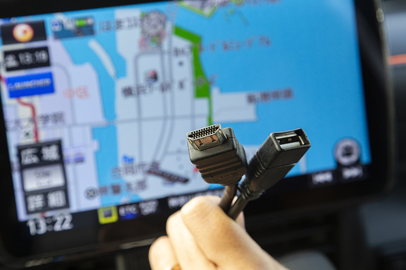 HDMI端子とUSB端子を用意。写真では1本しか写っていないがHDMI端子は入力、出力で各1系統ずつ用意されている