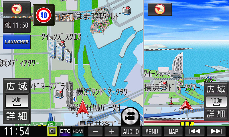 2画面表示の右画面は設定で内容の変更が可能