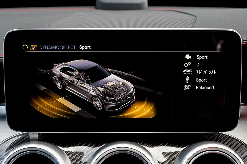ダイナミックセレクトの走行モード。「Comfort」「Sport」「Sport＋」「Race」「Individual」「Slippery」が用意され、ステアリングの「AMGドライブコントロールスイッチ」で走行モードを選択可能