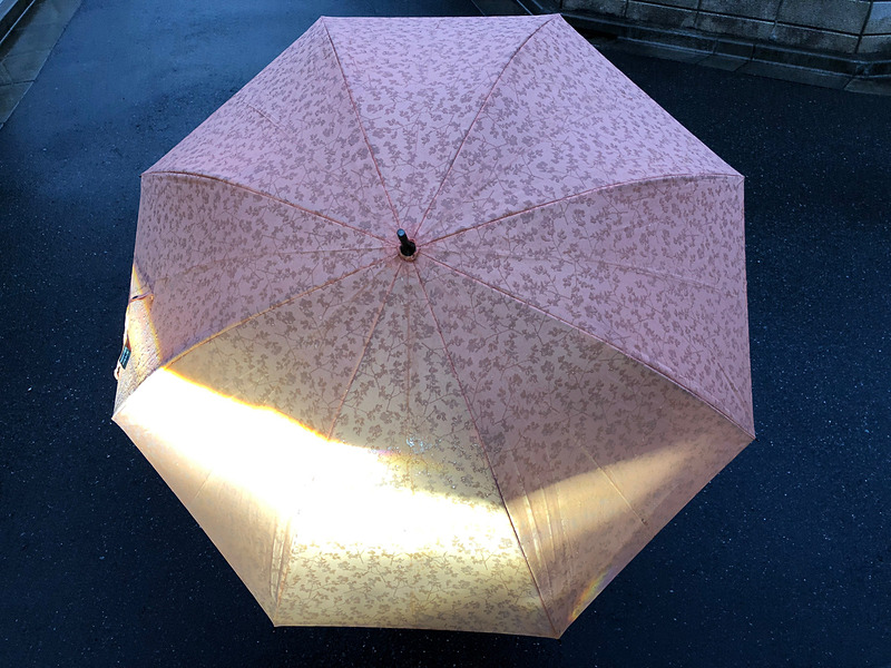 最近は、いろんな機能が付いた傘が登場していると感じます。これはクルマのヘッドライトを反射して存在をアピールしてくれる、リフレクター機能付きの傘。これから冬に向けて、どうしても暗い色の服を着ることが増えてしまうので、傘が目立ってくれると安心ですよね。紺のブレザーなどが多い制服で通学している学生さんにも、ぜひ使ってほしい傘です