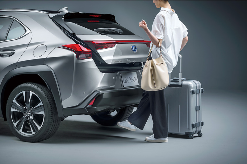 キーを携帯していればリアバンパーの下に足を出し入れすることで自動開閉できる「ハンズフリーパワーバックドア」（挟み込み防止機能・停止位置メモリー機能付）はversion L、F SPORTに標準装備（250h、200、version Cにオプション設定）