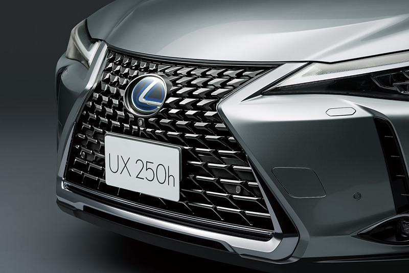 スピンドルグリルはブロックメッシュ形状とし、角度によって表情を変える独自のデザインが与えられた。写真右のF SPORTではこれまでの縦基調のメッシュを継承、発展させ、ブランド全体でスポーツイメージを訴求