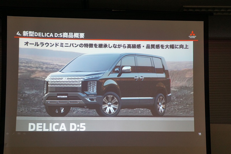 新型「デリカD：5」の商品概要を紹介するスライド