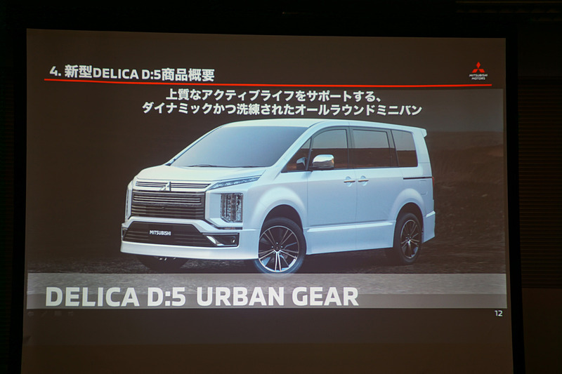 新型「デリカD：5」の商品概要を紹介するスライド