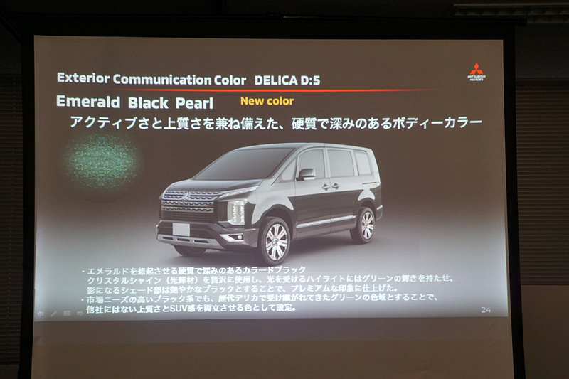 新型デリカD：5のデザインの特徴を示すスライド