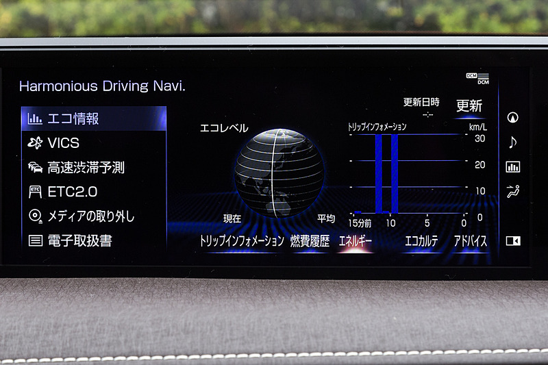 インパネ中央には10.3インチのワイドディスプレイを配置。ナビゲーションやエアコンなどの操作が可能。“version L”と“F SPORT”のオーディオはマークレビンソンのプレミアムサウンドシステム
