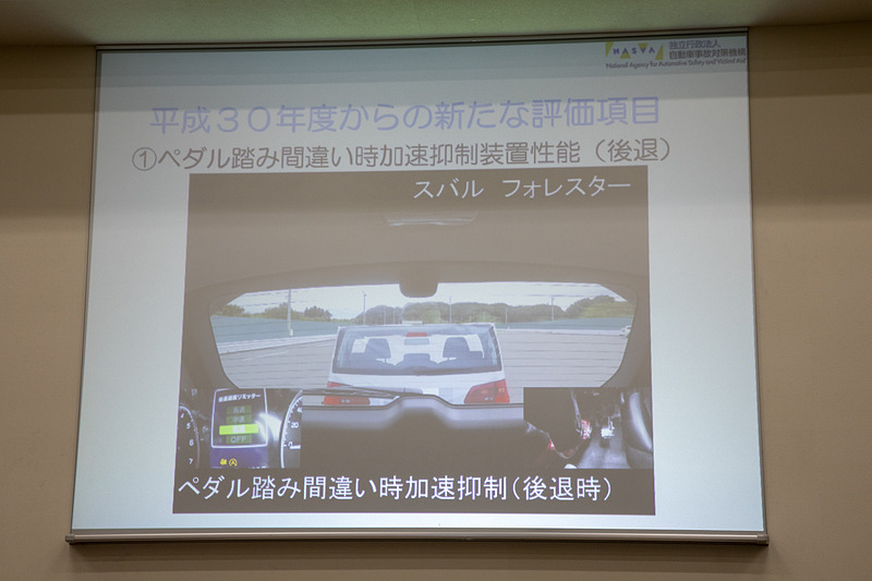 同じくペダル踏み間違い時加速抑制装置性能だが、こちらは後退時。評価方法は前進の時と同じだ