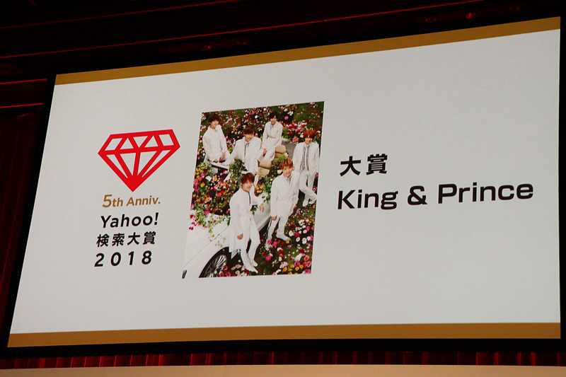 Yahoo！検索大賞 2018で大賞となったのは、アイドル部門とのダブル受賞となった結成されたジャニーズ事務所所属の6人組男性アイドルグループ「King＆Prince」