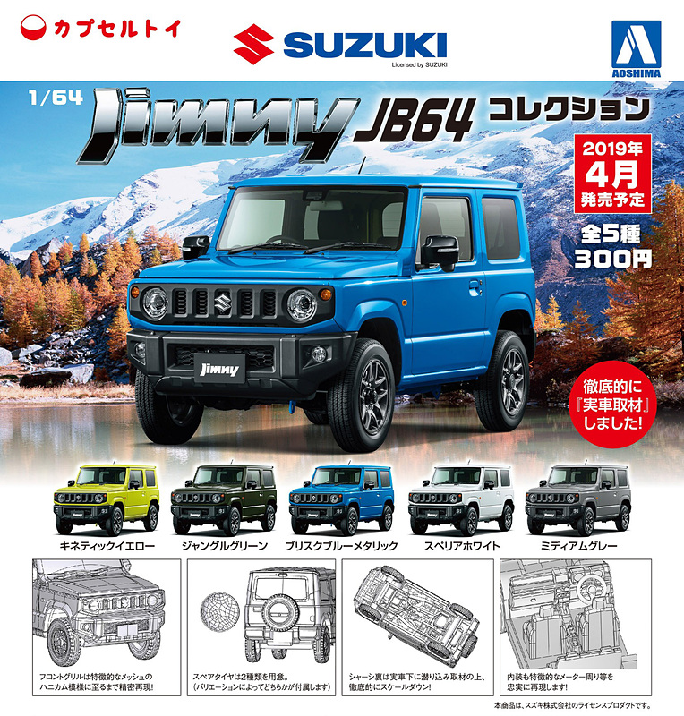 カプセルトイ「1/64 ジムニーコレクション JB64」を2019年4月（予定）に発売