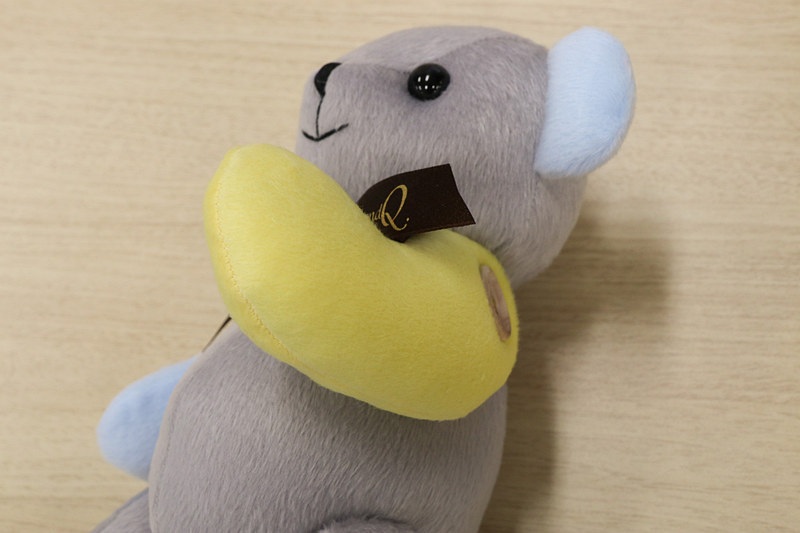 21×15cm（高さ×横幅）サイズのand Q.ベア。複数あるカラーリングの中で「北欧」と名付けられたバージョン。腕と足が可動する