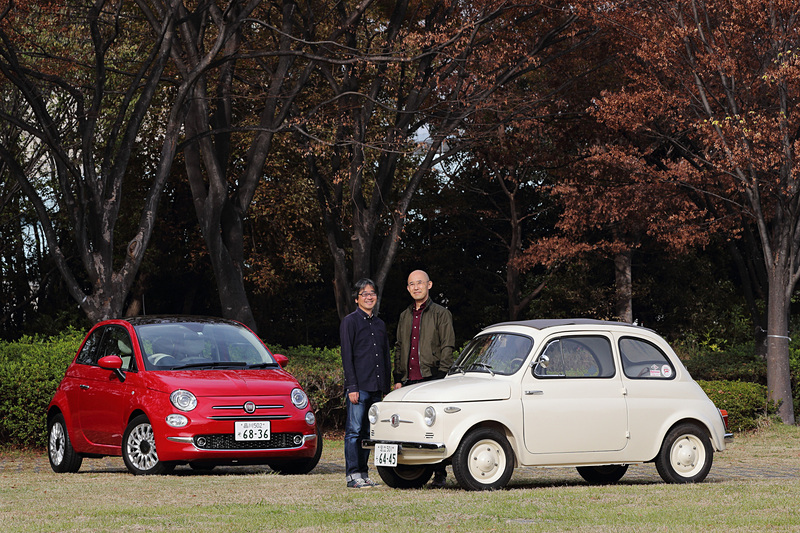 旧500オーナーの和泉孝弥さん（右）と筆者（左）。新旧500に乗りながら、500の持つ魅力を和泉さんに聞いた