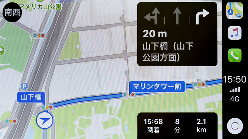 一般道での案内。レーンガイドの収録数はかなり少ない