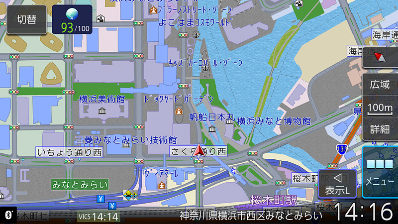 市街地図表示の100mスケール