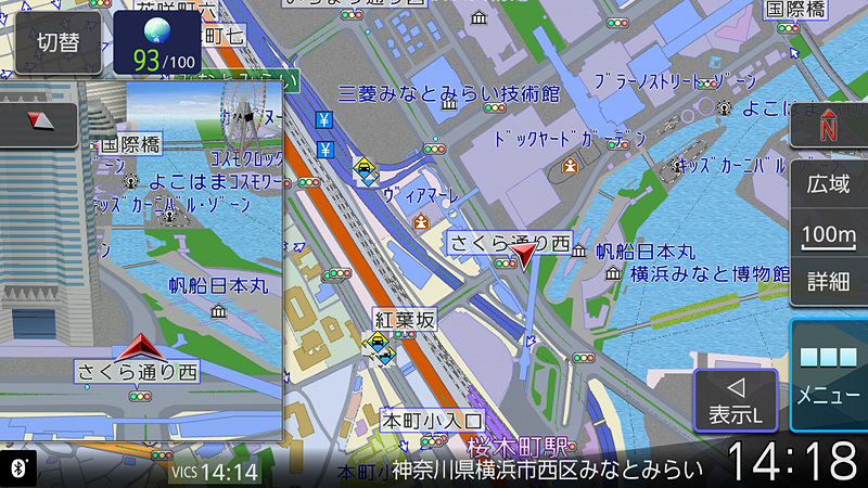 2画面表示はサブウィンドウのサイズを2パターン用意。それぞれに縮尺や2D/3Dを設定できる