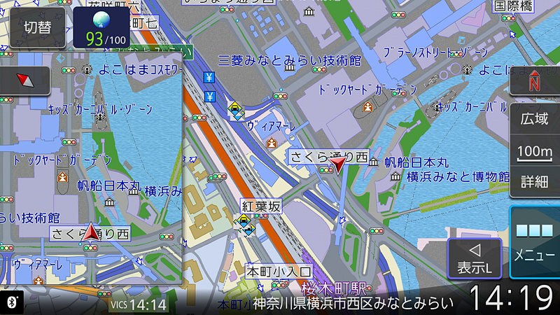 2画面表示はサブウィンドウのサイズを2パターン用意。それぞれに縮尺や2D/3Dを設定できる