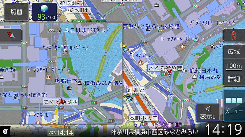2画面表示はサブウィンドウのサイズを2パターン用意。それぞれに縮尺や2D/3Dを設定できる