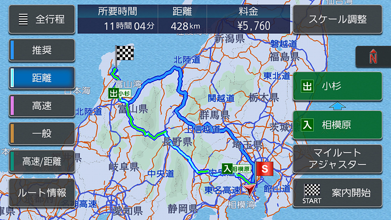 距離を優先したルート