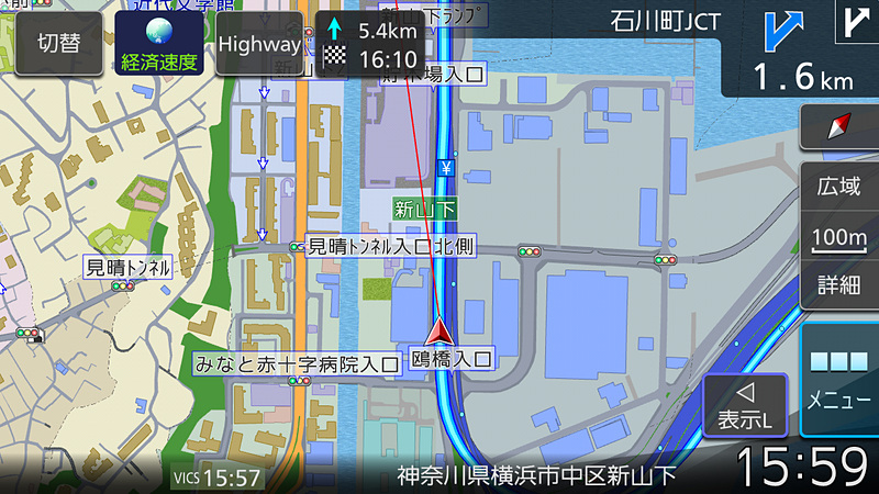 都市高速を案内中にあえて一般道へ。ちゃんと認識してくれるのはさすが