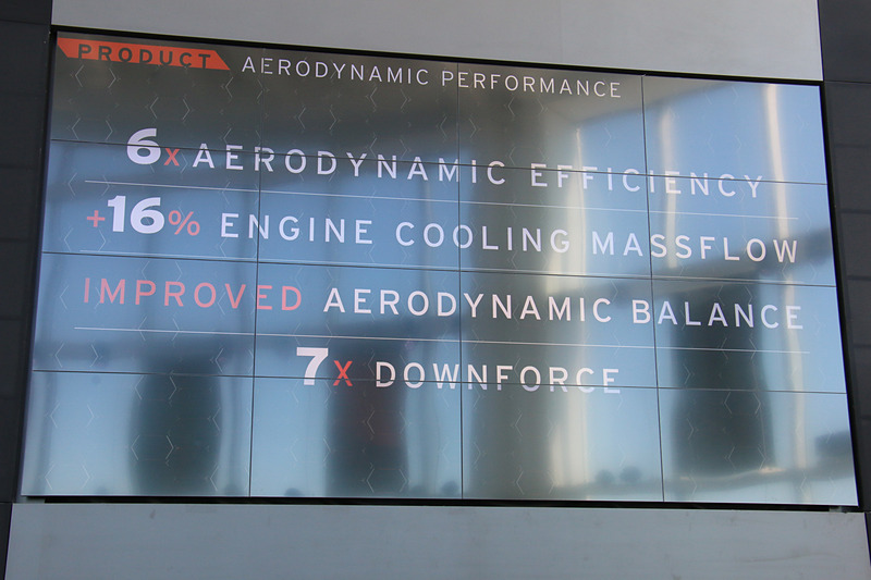 車両のフロントを中心に、アンダーフロアやスロット付きリアスポイラーなどで改良を実施。ダウンフォースを7倍に高めることなどに成功している