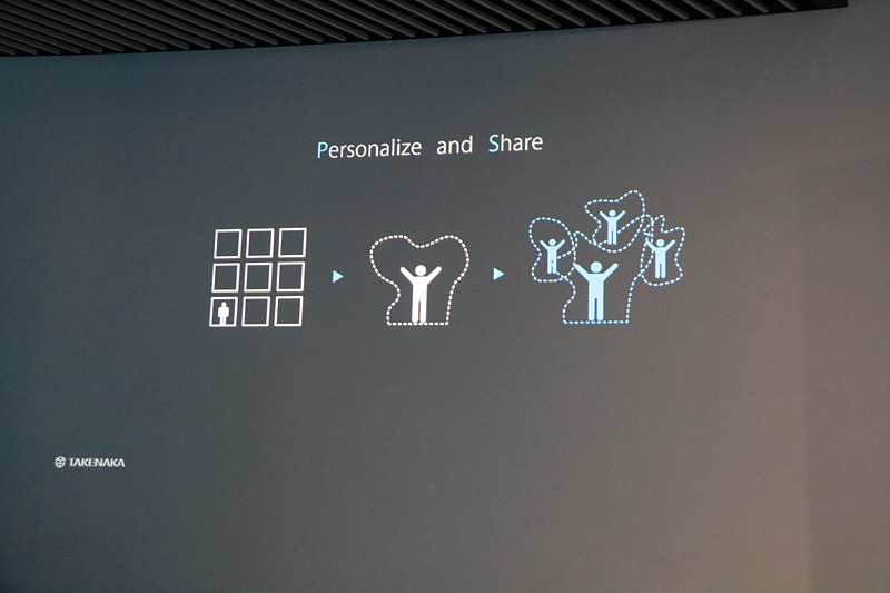 竹中工務店の花岡氏のプレゼンテーションスライド（一部）。今までの建築は単に機能を満たすハコだったが、人が環境にコミットすることでパーソナライズされていくと考えている