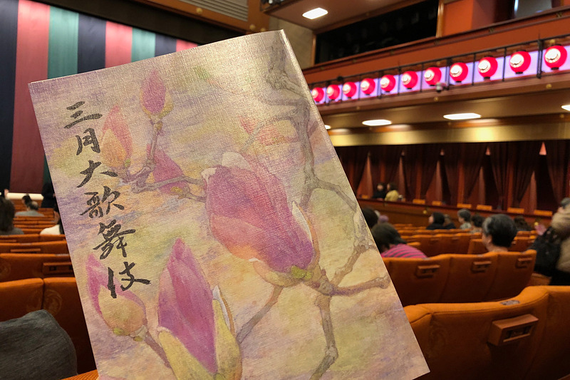 ちょっと奮発した1等席は1階でした。両脇の桟敷席、花道の真横の席でも観てみたいな～なんて夢が広がります。1冊1300円のパンフレットは読み応え十分！