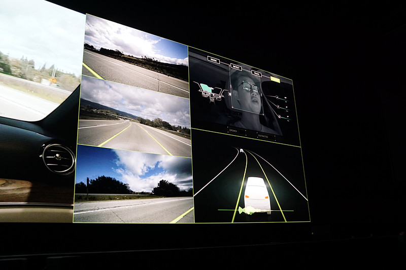 クルマのサラウンドカメラの認識、現在の速度、制限速度、運転者の監視をすべて1つの画面で視覚化させる