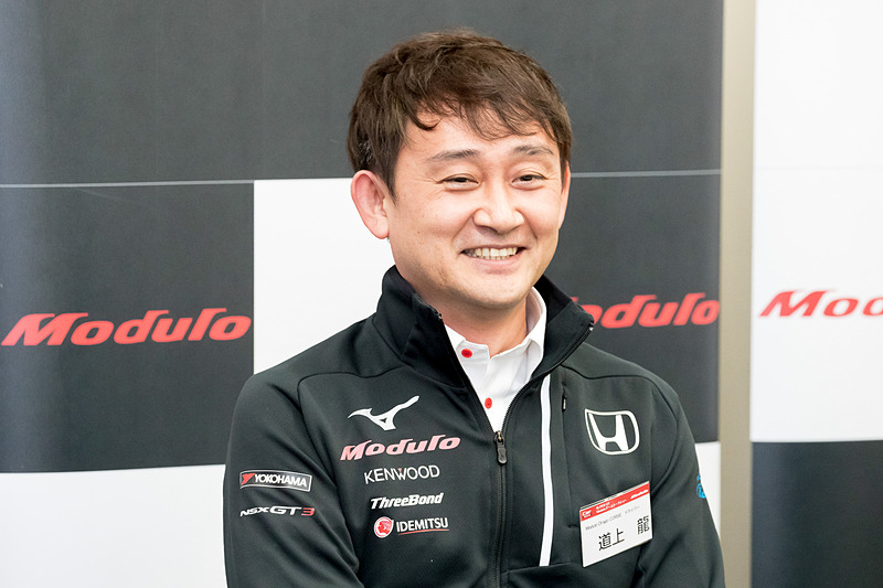 Modulo Drago CORSEのオーナー兼ドライバーの道上龍選手。マシンはGT300クラスの34号車「Modulo KENWOOD NSX GT3」だ