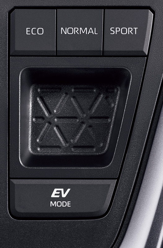 HYBRID Xの2WD車に装着されるドライブモードセレクト（プッシュ式）