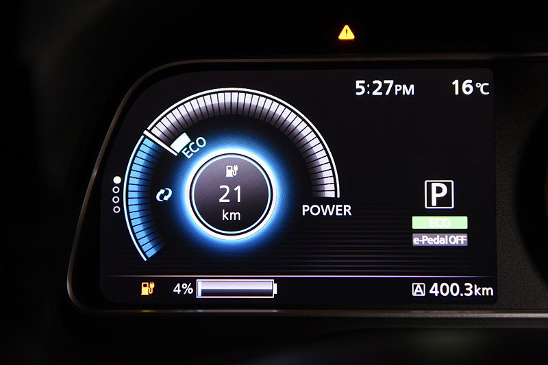 バッテリー残量が4％のところでついに走行距離400kmを達成！
