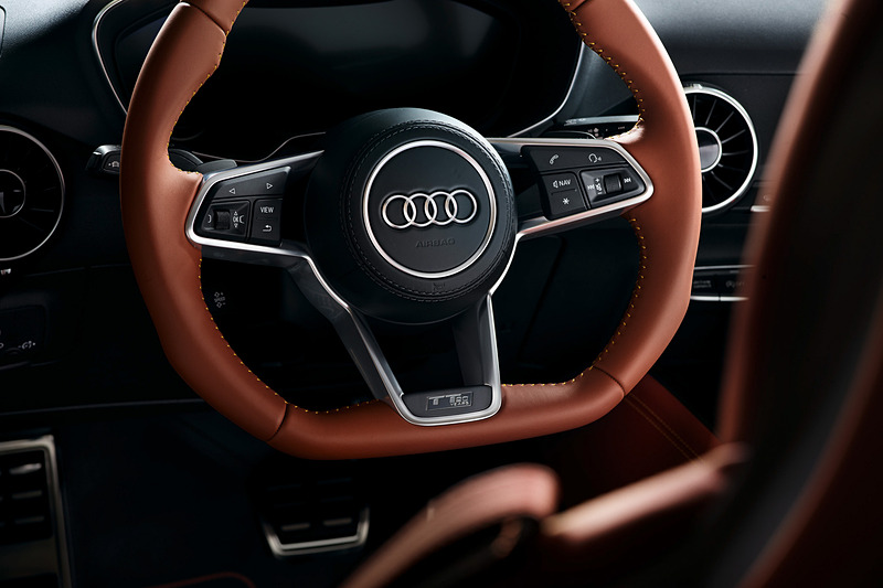 車内の各所に専用のイエロー コントラスト ステッチを施したモカシンブラウンのファインナッパレザーを採用。“TT 20 years”エンブレムやシリアルナンバーを刻印したバッヂを装着する