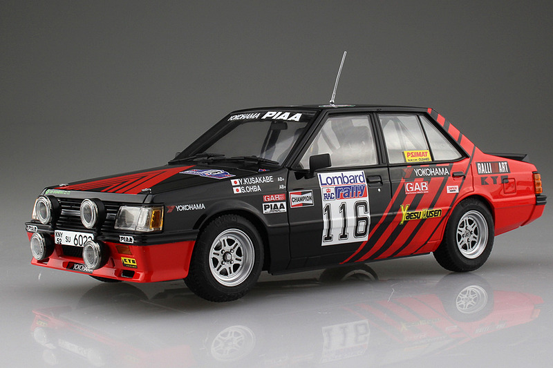 1/24 三菱 ランサーターボ '84 RACラリー仕様。製品写真は試作品を組立・塗装済み。実際の商品とは異なる場合もある