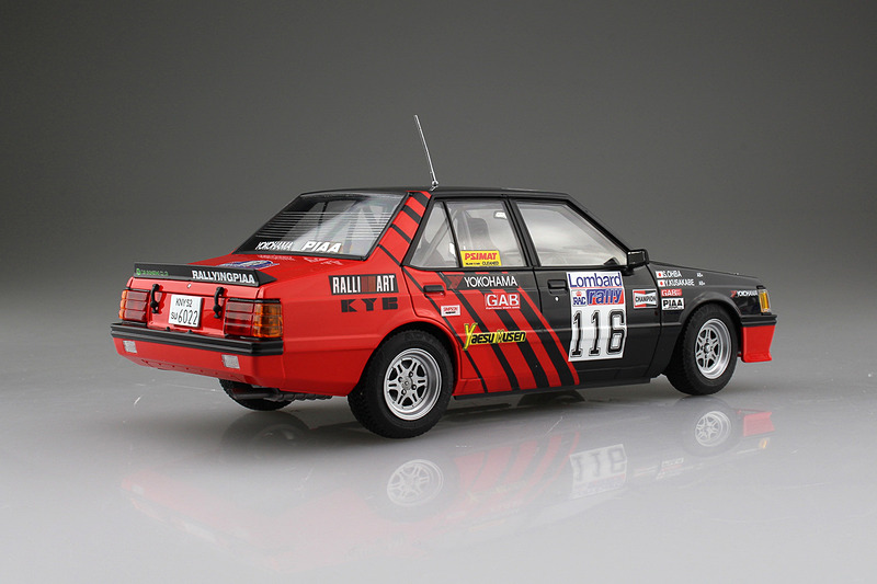 1/24 三菱 ランサーターボ '84 RACラリー仕様。製品写真は試作品を組立・塗装済み。実際の商品とは異なる場合もある
