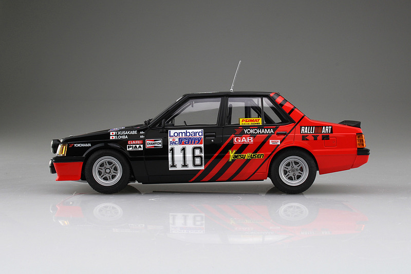 1/24 三菱 ランサーターボ '84 RACラリー仕様。製品写真は試作品を組立・塗装済み。実際の商品とは異なる場合もある